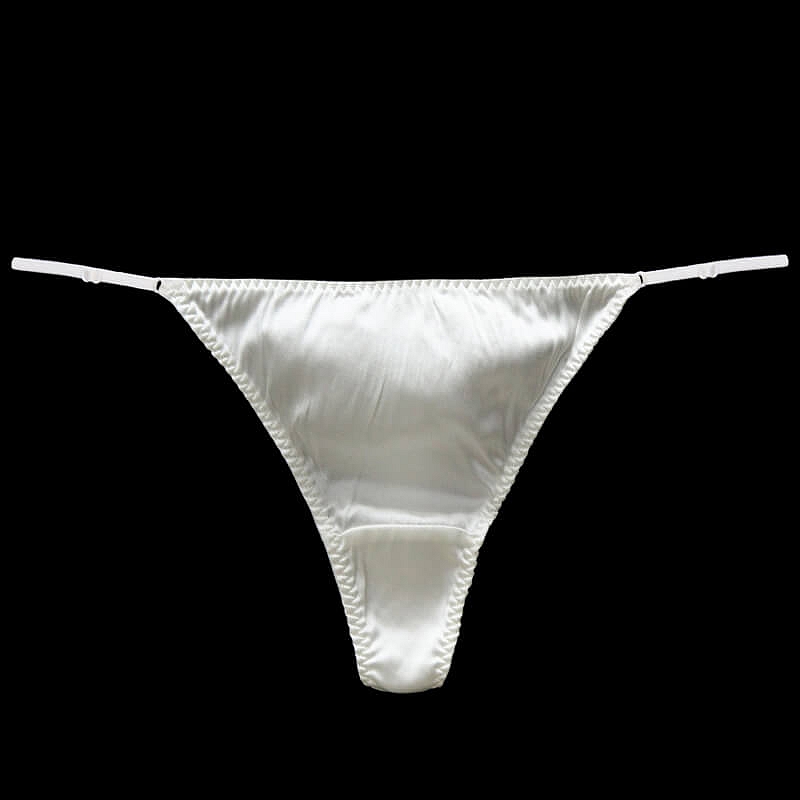 Silk satin white thong with frastaglio