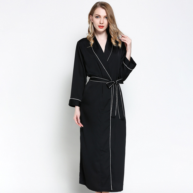 22 Momme Full Length Luxurious Silk Robe With Piping [FS041] - $199.00 ...