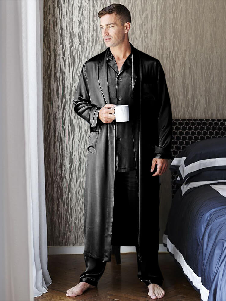 19 Momme Mens Luxury Silk Pajamas Robe Set with Trimming [FS011] - $398.00  : FreedomSilk, Best Silk Pillowcases, Silk Sheets, Silk Pajamas For Women,  Silk Nightgowns Online Store