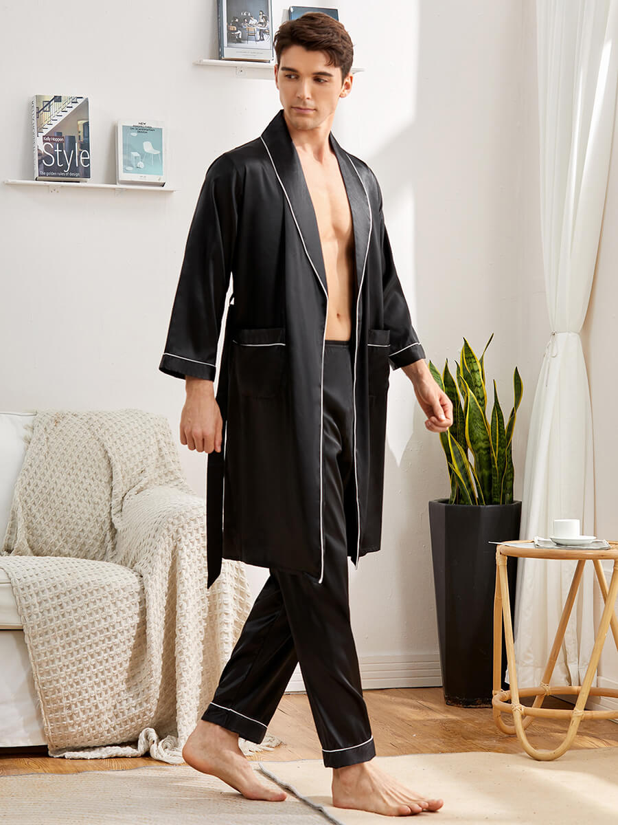 19 Momme Mens Contrast Binding Silk Robe and Pants Set [FS058] - $299.00 :  FreedomSilk, Best Silk Pillowcases, Silk Sheets, Silk Pajamas For Women,  Silk Nightgowns Online Store