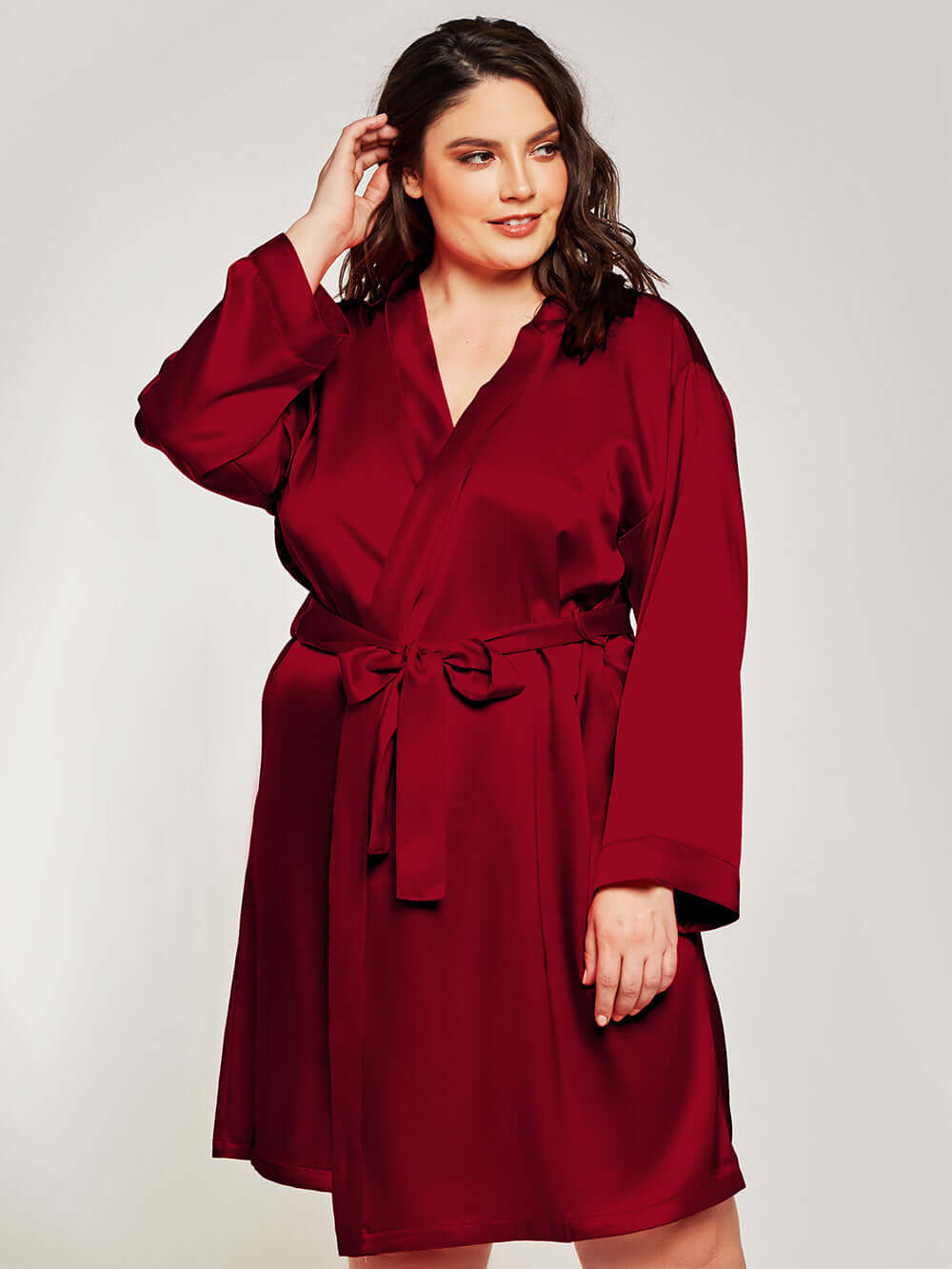 Plus Size Red Satin Kimono Robe | Zynotti