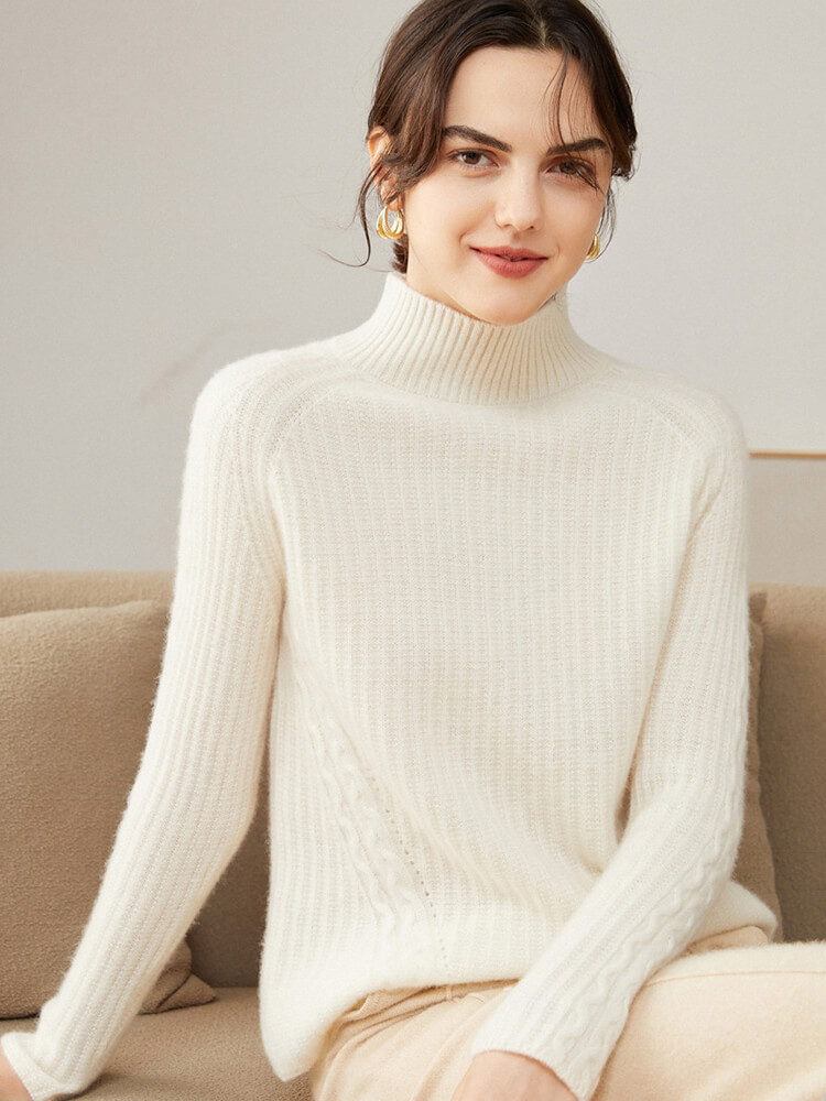 Ribbed Cashmere-Silk Mock Neck Sweater - Heather Beach