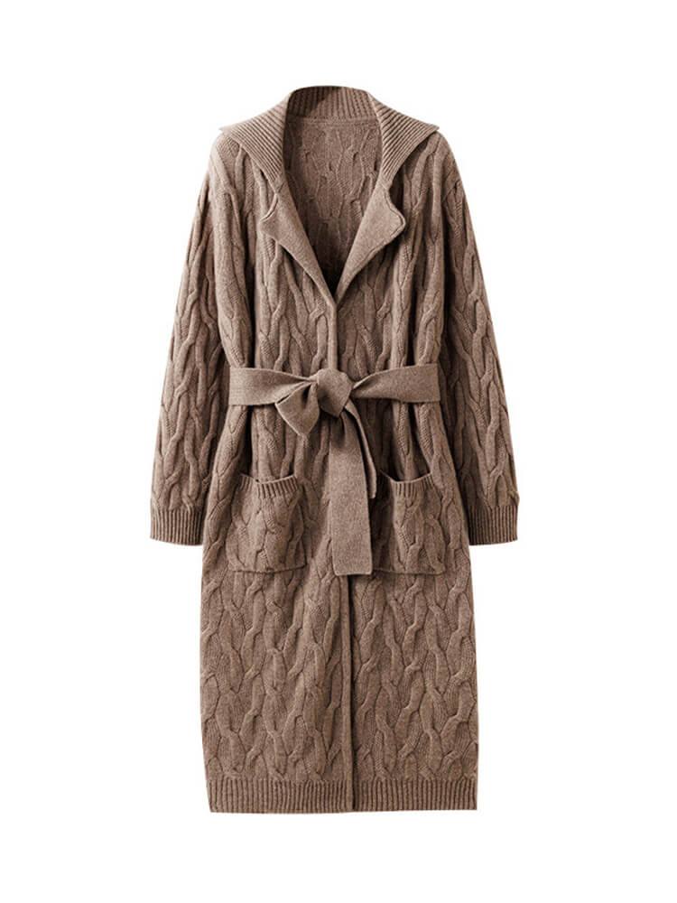 Cable Knit Lapel Collar Long Cashmere Robe [CC009] - $289.00