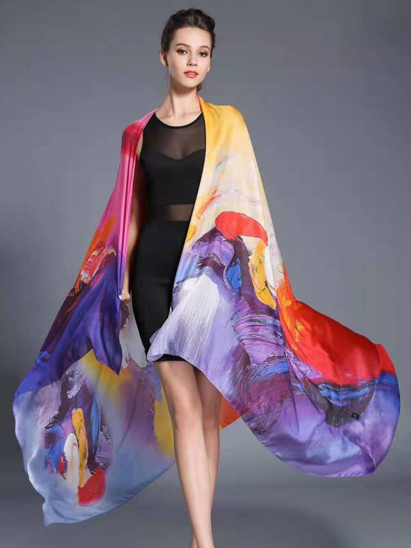 76x53 Tie dye Silk Shawl Luxurious Large Silk Scarf for Women