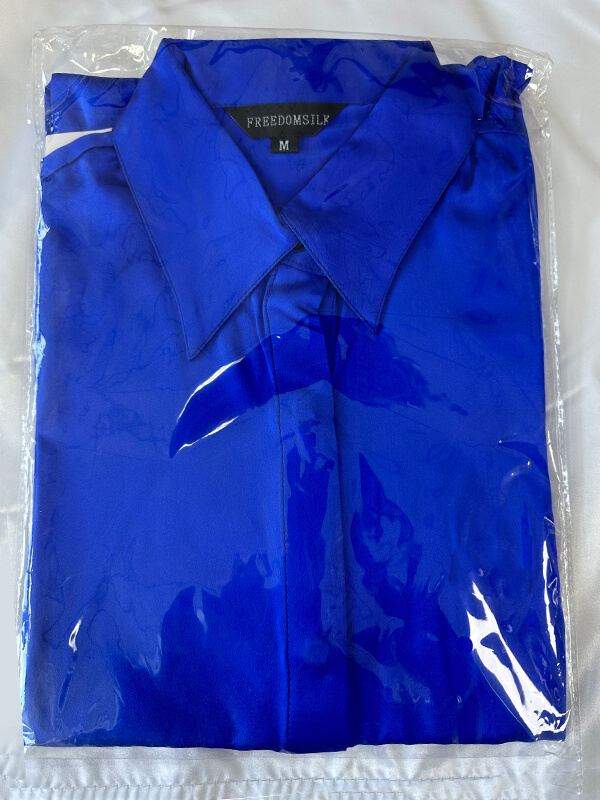 (M/Royal Blue) Concealed Placket Silk Blouse For Women