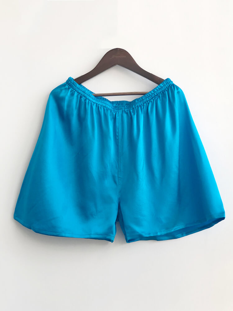 (XXL/Diamond Blue) Mens Silk Sleep Shorts