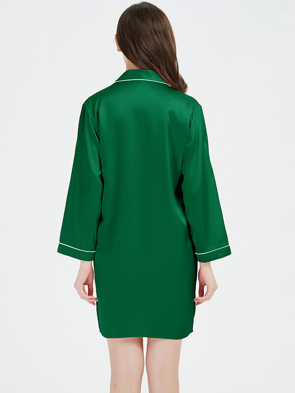 (XS/Green) Button Up Silk Sleep Shirt for Women