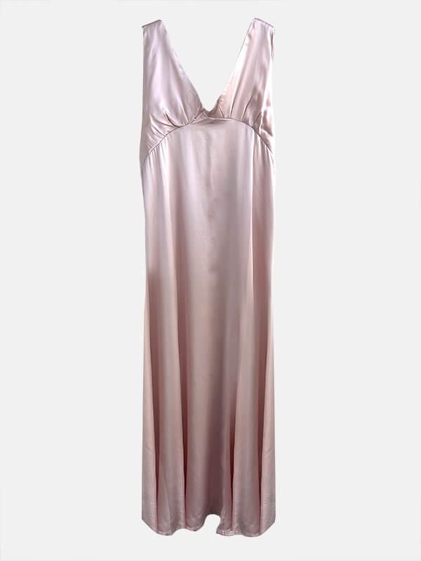 (S/Rosy Pink) Long Silk Nightgown
