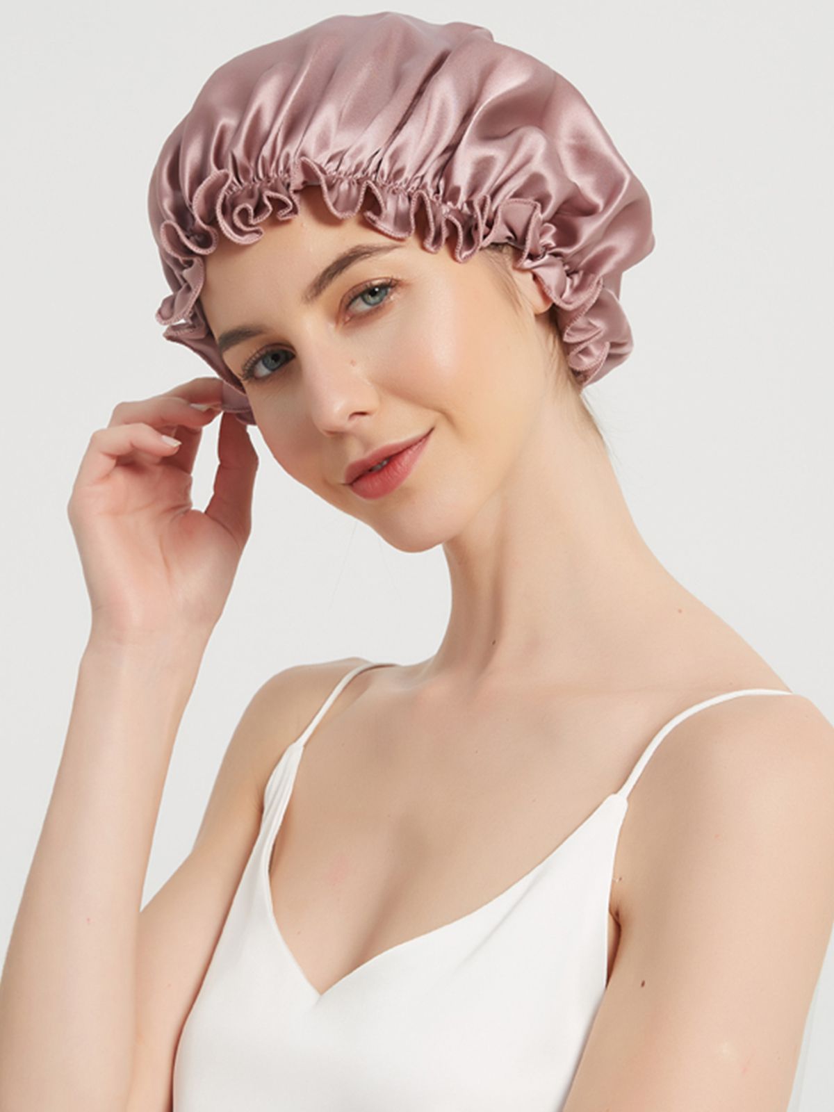 Flounced Pure Mulberry Silk Night Sleep Caps - Click Image to Close