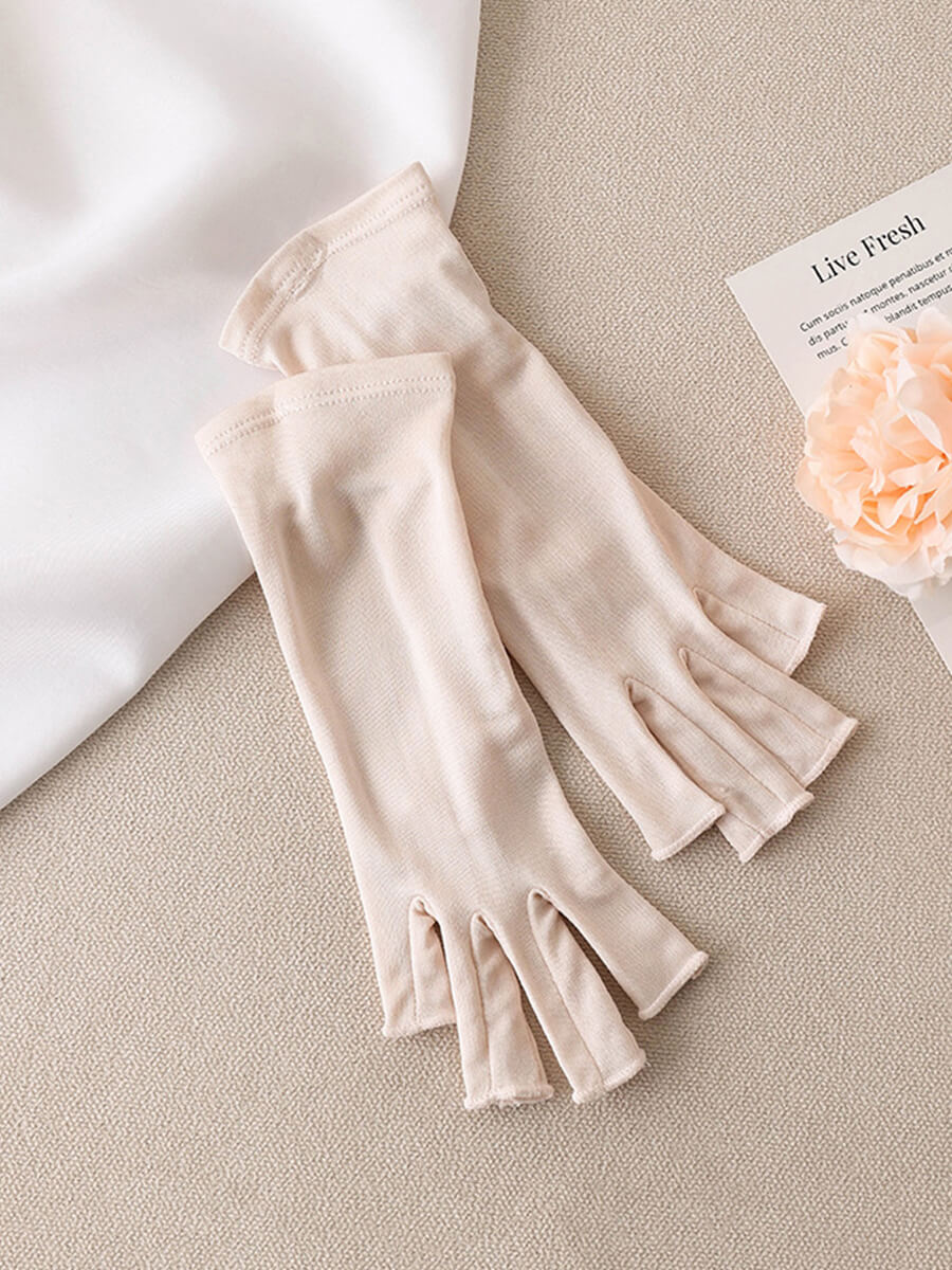 Women's Silk Fingerless Gloves Soft Breathable UV Protection
