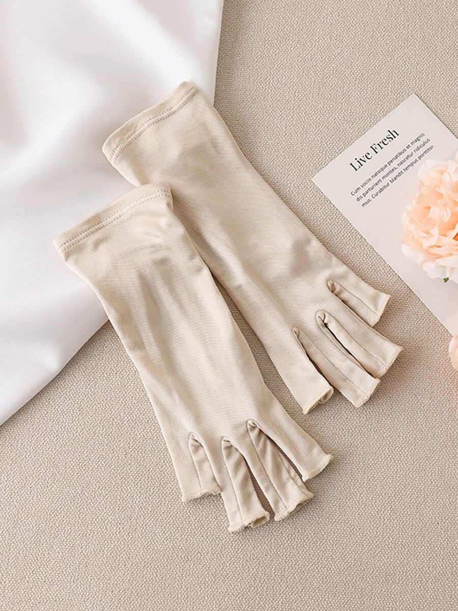 Women's Silk Fingerless Gloves Soft Breathable UV Protection