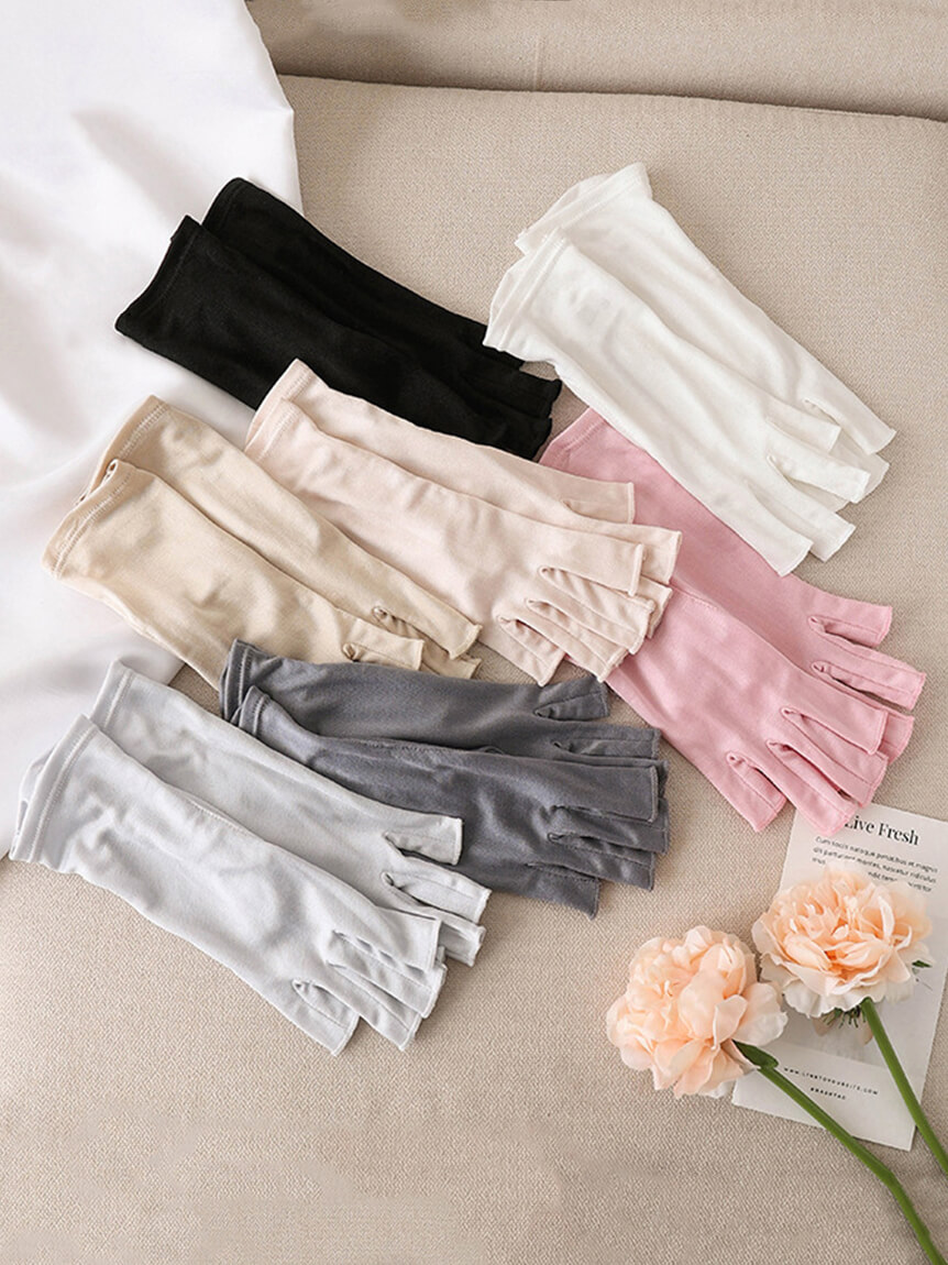 Women's Silk Fingerless Gloves Soft Breathable UV Protection