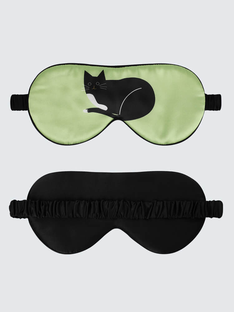 Ladies Cute Cat Print Fresh Color Silk Sleep Mask