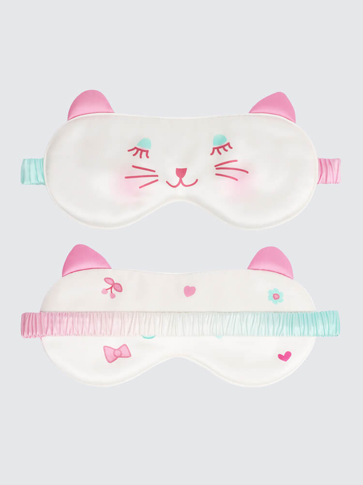 Ladies Cute Cat Print Fresh Color Silk Sleep Mask