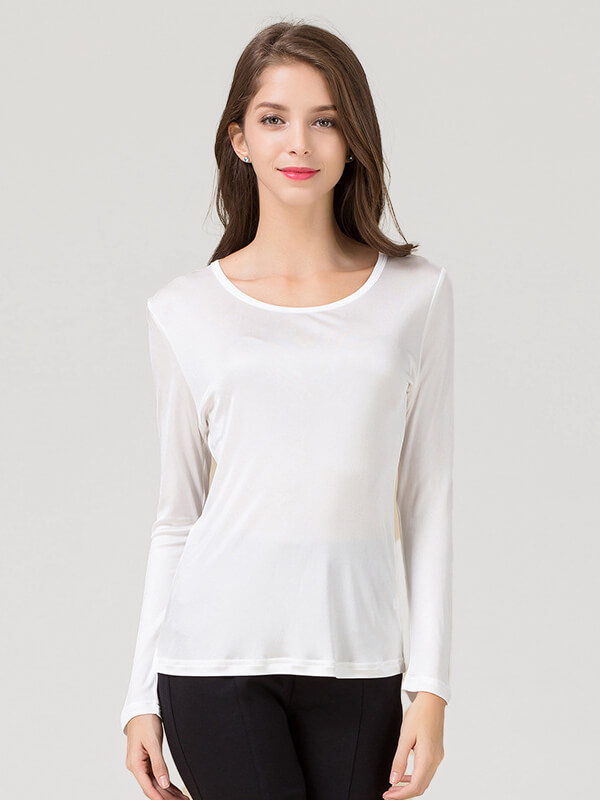 Womens Round Neck Long-sleeve Silk Knitwear Base T-shirt