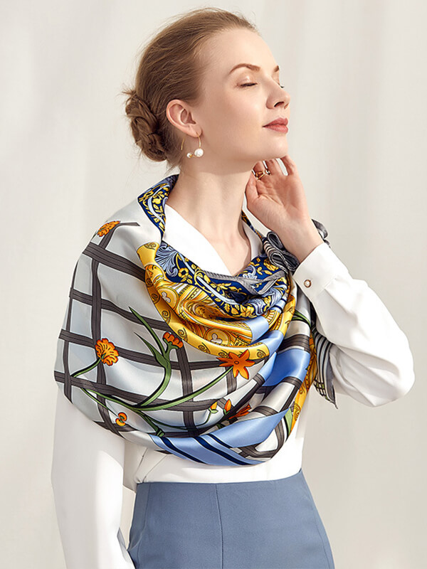 41"x41" Ladies Big Square Mulberry Silk Scarf Printed Silk Shawl