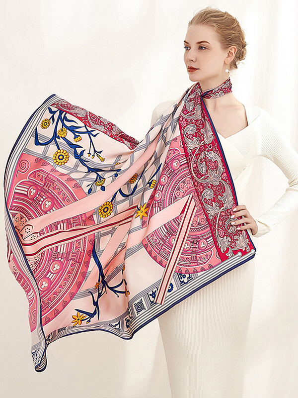41"x41" Ladies Big Square Mulberry Silk Scarf Printed Silk Shawl