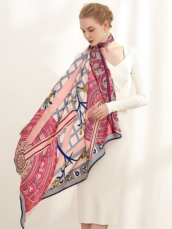 41"x41" Ladies Big Square Mulberry Silk Scarf Printed Silk Shawl