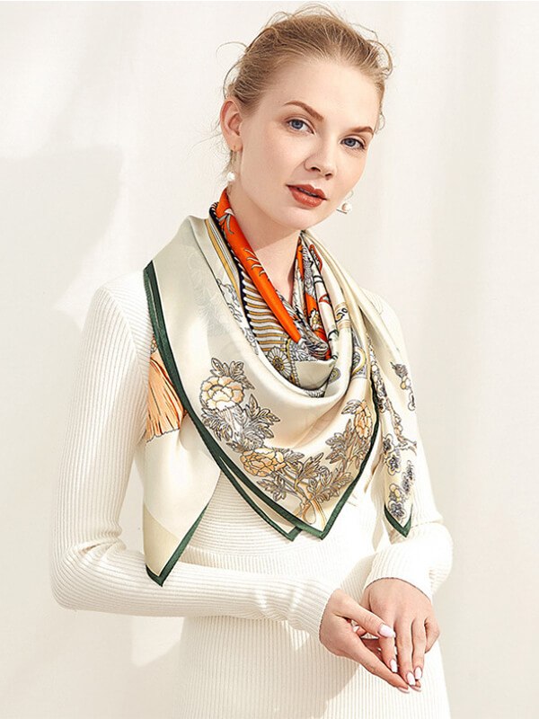 41"x41" Ladies Big Square Mulberry Silk Scarf Printed Silk Shawl