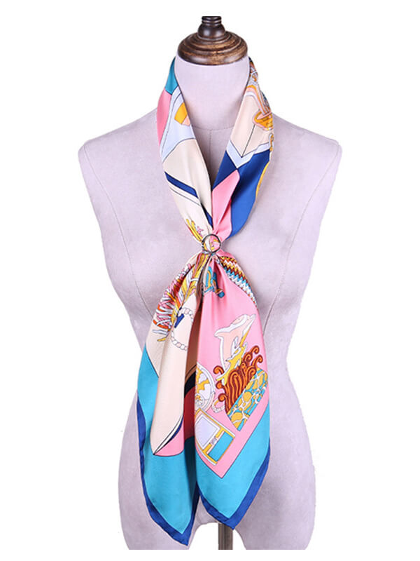 35"x35" Elegant Printed Mulberry Silk Square Scarf For Women