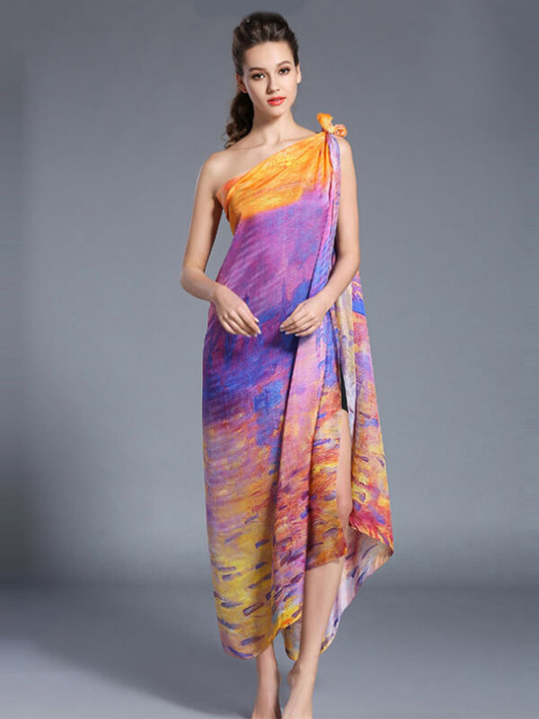 76\"x53\" Tie dye Silk Shawl Luxurious Large Silk Scarf for Women