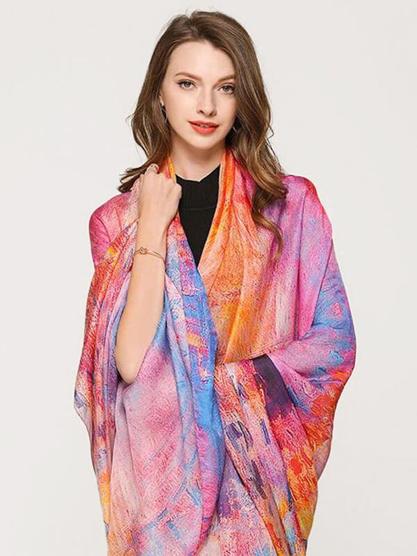 76"x53" Tie dye Silk Shawl Luxurious Large Silk Scarf for Women