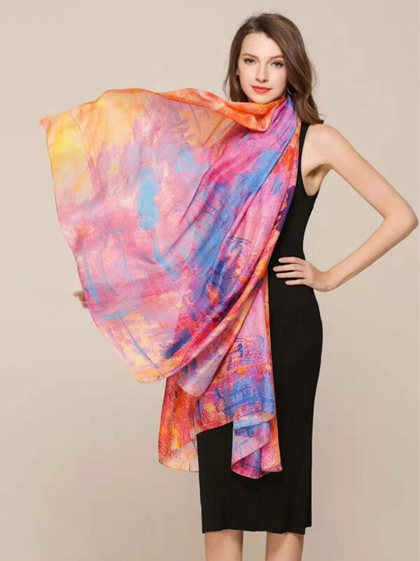 76"x53" Tie dye Silk Shawl Luxurious Large Silk Scarf for Women