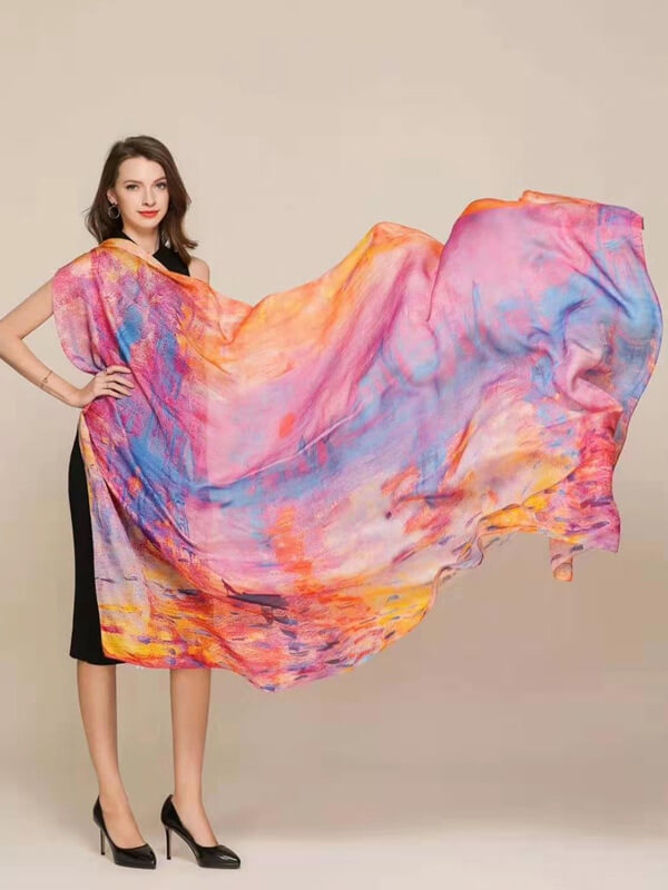 76x53 Tie dye Silk Shawl Luxurious Large Silk Scarf for Women