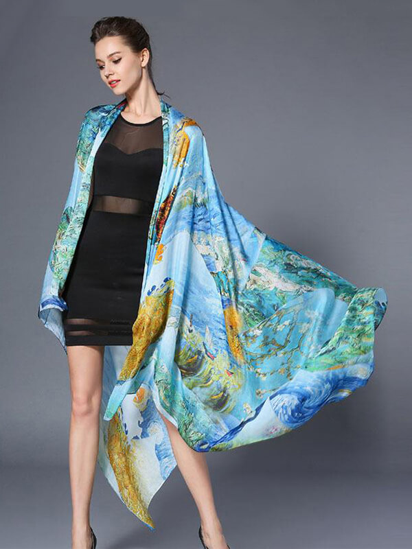 76"x53" Tie dye Silk Shawl Luxurious Large Silk Scarf for Women