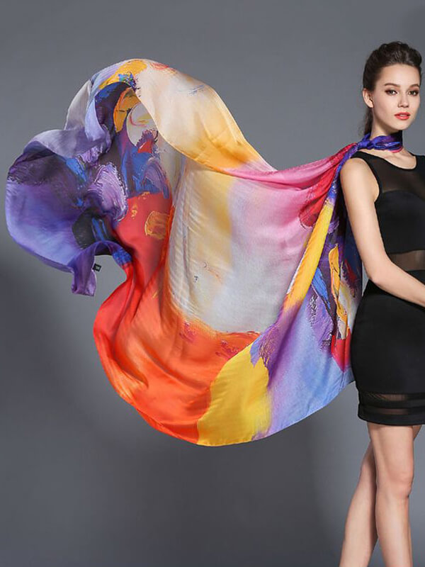 76"x53" Tie dye Silk Shawl Luxurious Large Silk Scarf for Women