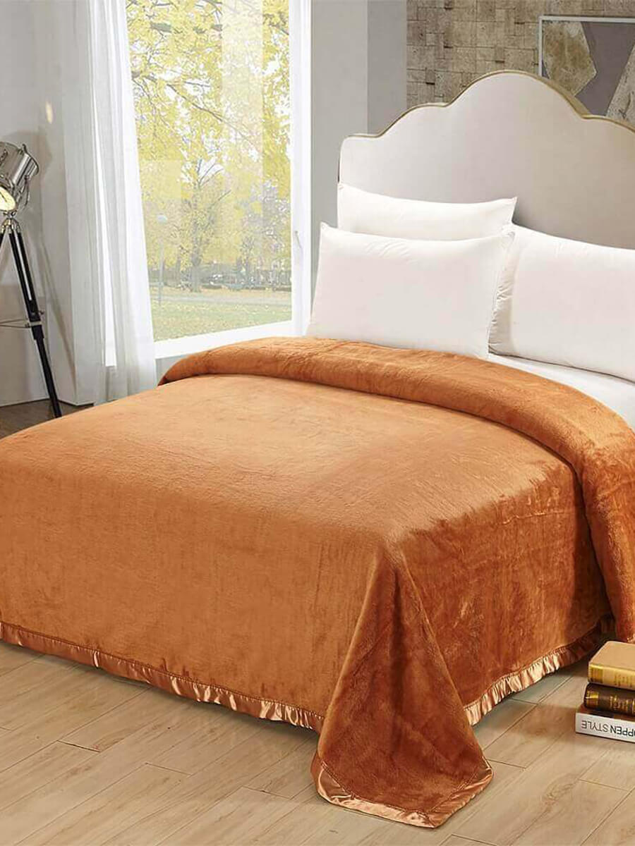 Camel Mulberry Silk Blanket With Silk Charmeuse Boarder