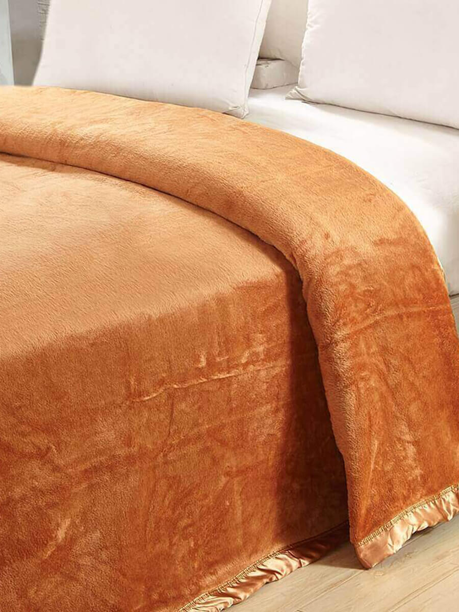 Camel Mulberry Silk Blanket With Silk Charmeuse Boarder
