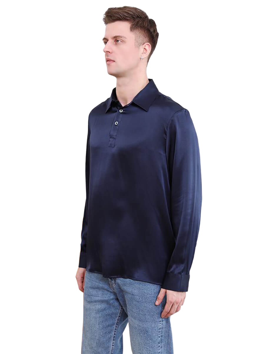 22 Momme Pure Color Men Silk Polo Shirt