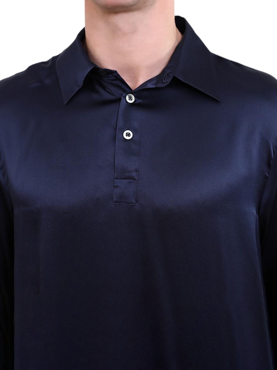 22 Momme Pure Color Men Silk Polo Shirt