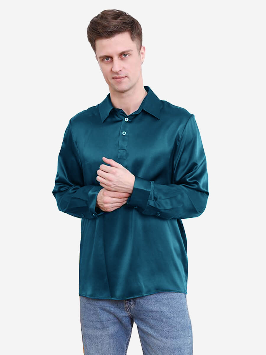 22 Momme Pure Color Men Silk Polo Shirt