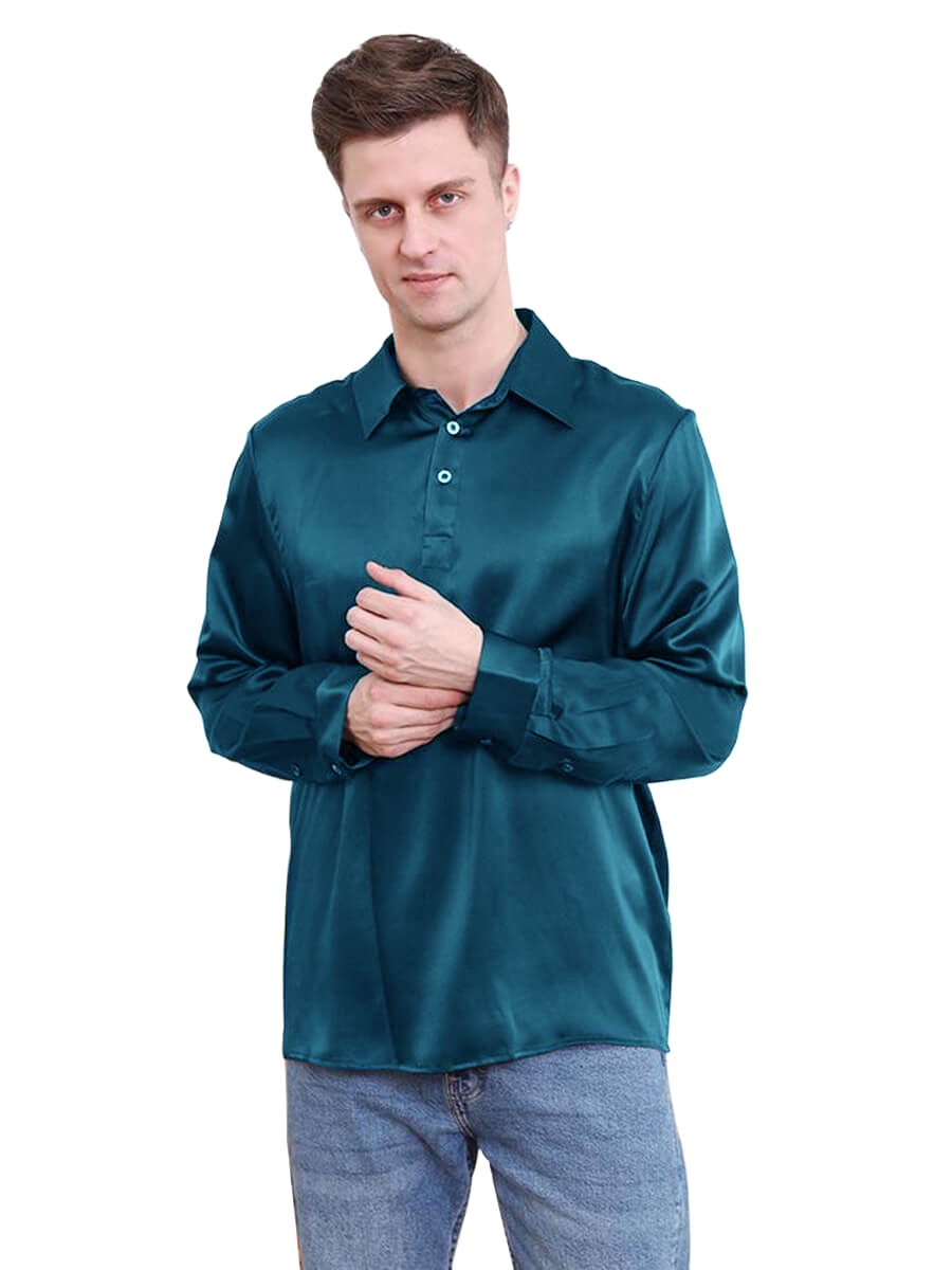 22 Momme Pure Color Men Silk Polo Shirt