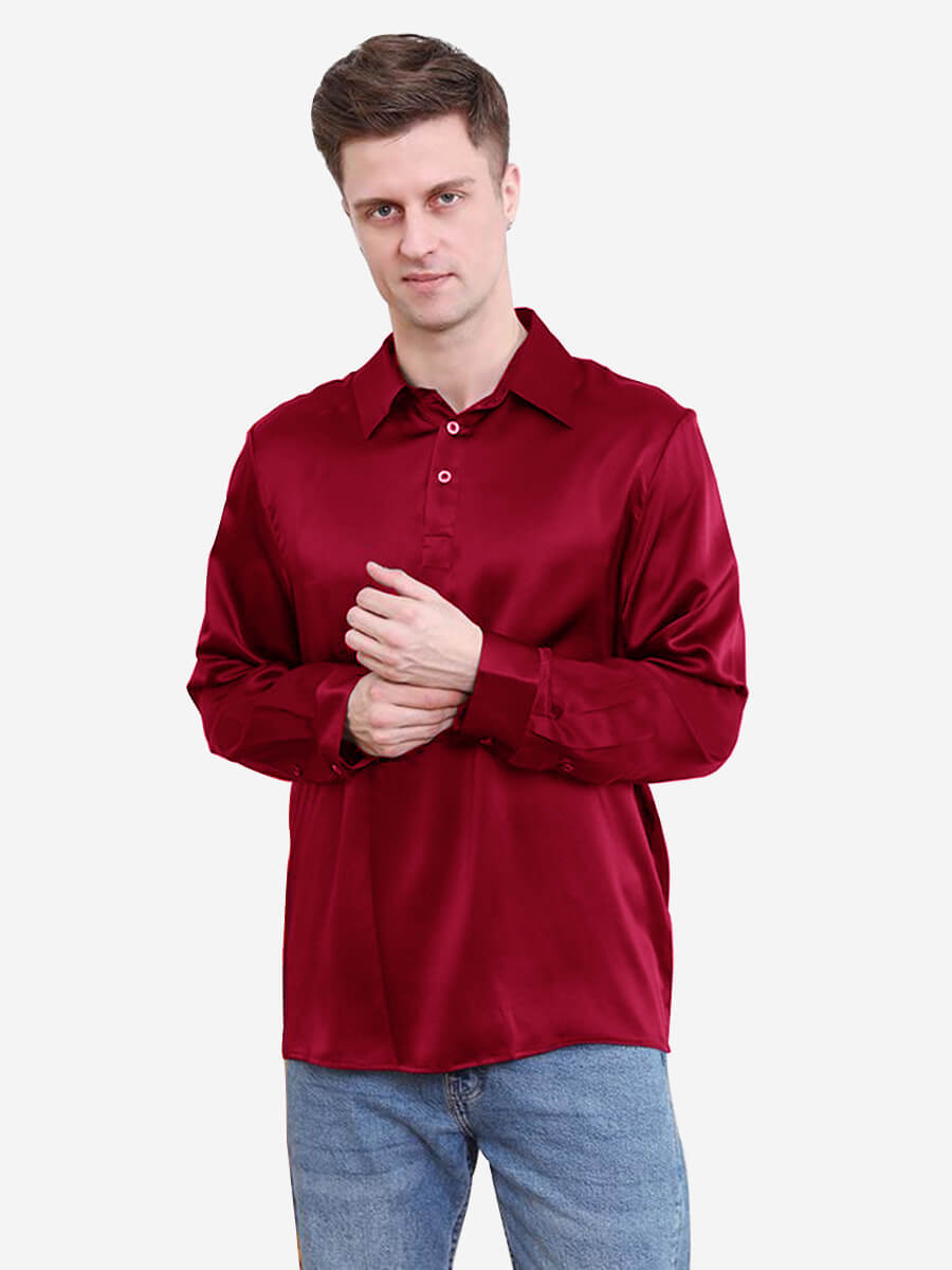 22 Momme Pure Color Men Silk Polo Shirt