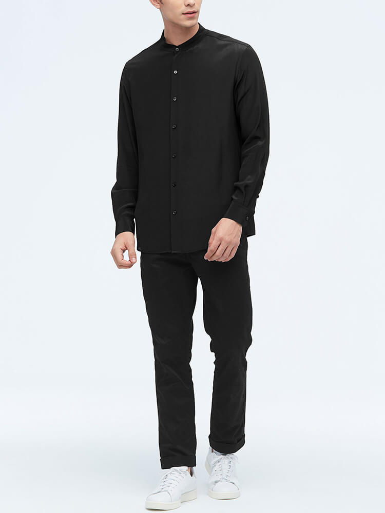 Formal Band Collar Mens Long Sleeve Silk Shirts [FC002] - $139.99 ...