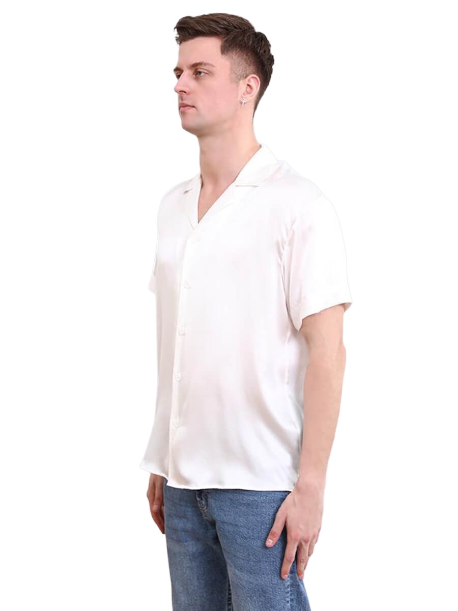 22 Momme Mens Short Sleeve Lapel Collar Silk Shirts