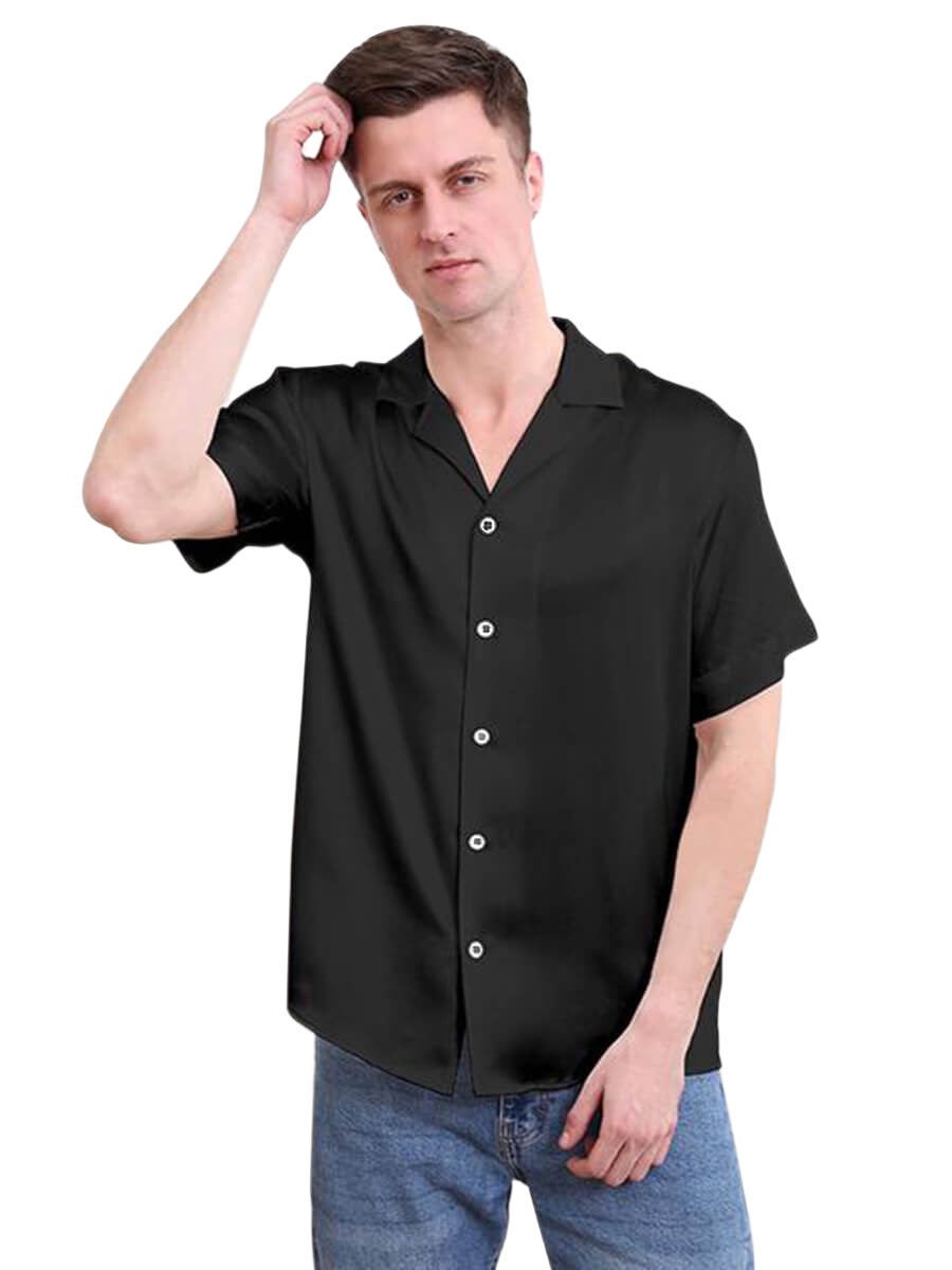 22 Momme Mens Short Sleeve Lapel Collar Silk Shirts