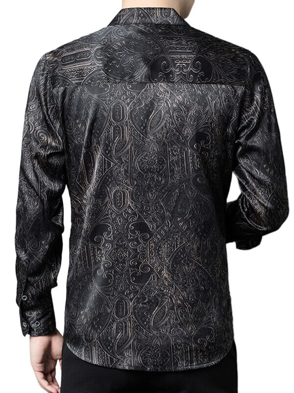 Black Paisley Printed Luxury Silk Shirt For Men