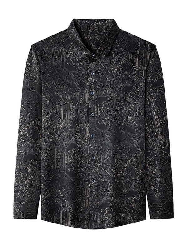 Black Paisley Printed Luxury Silk Shirt For Men