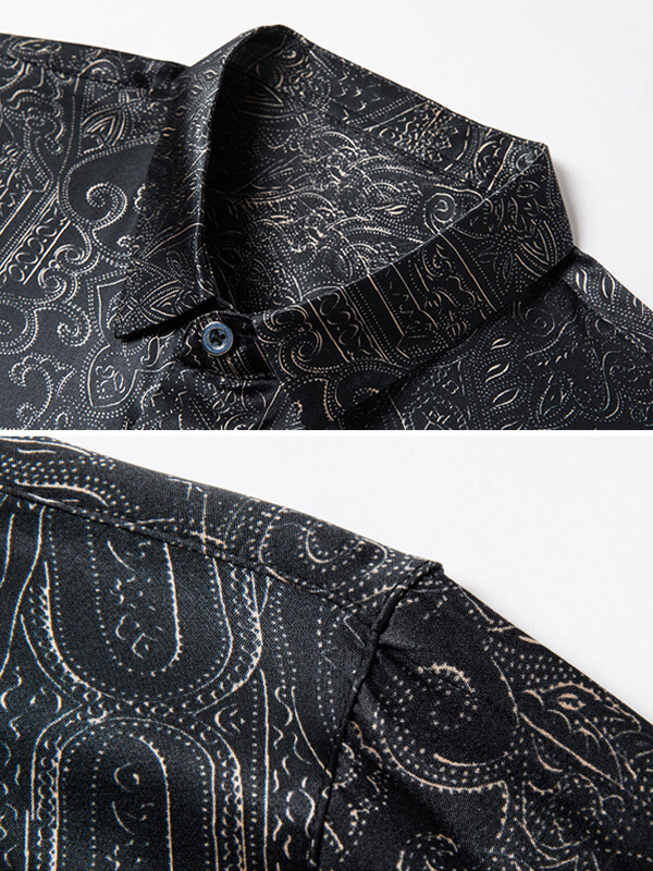 Black Paisley Printed Luxury Silk Shirt For Men