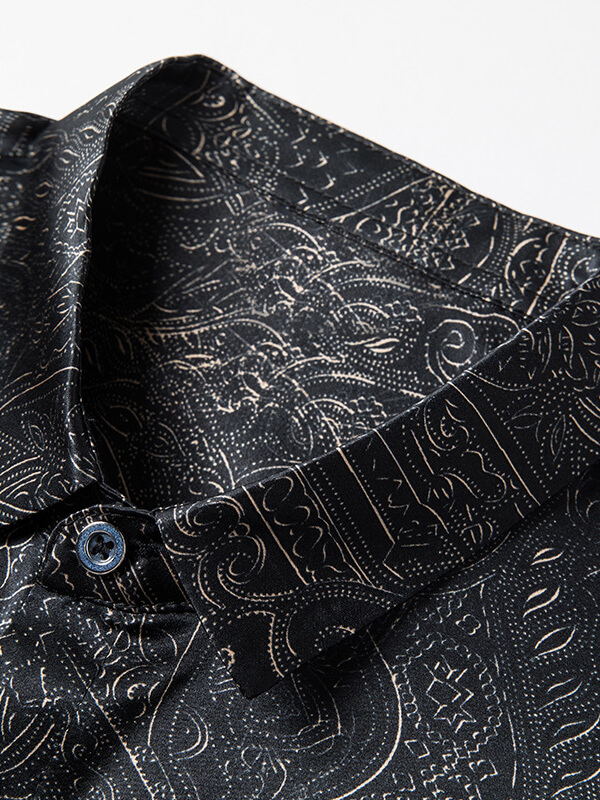 Black Paisley Printed Luxury Silk Shirt For Men