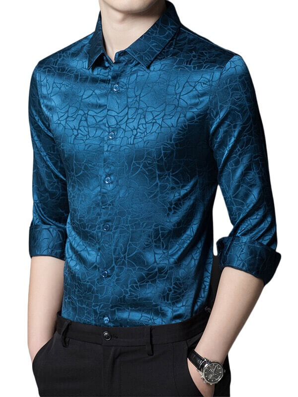 Men's Dark Jacquard Blue Silk Shirt