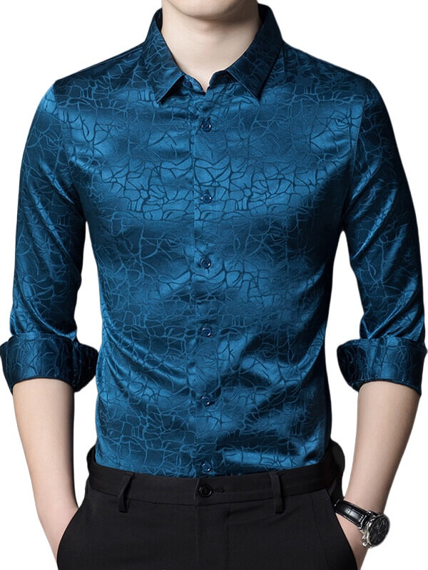 Men's Dark Jacquard Blue Silk Shirt