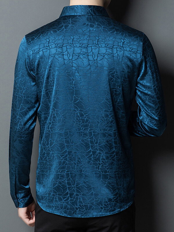 Men's Dark Jacquard Blue Silk Shirt