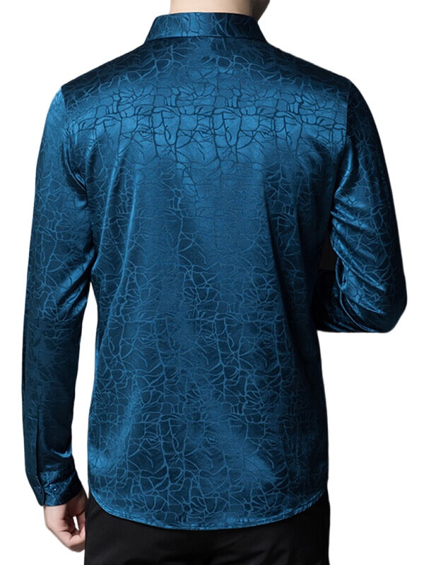 Men's Dark Jacquard Blue Silk Shirt