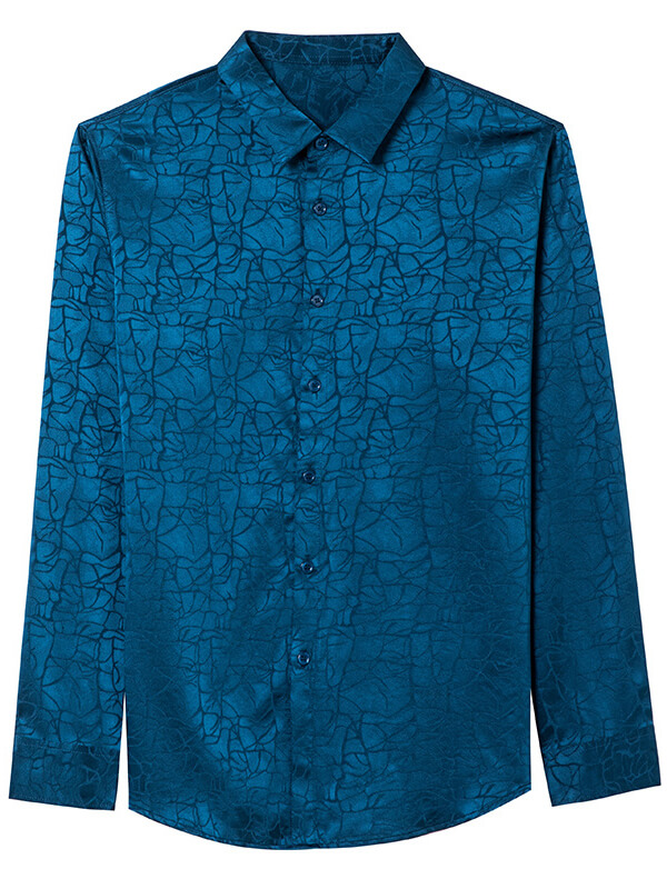 Men's Dark Jacquard Blue Silk Shirt