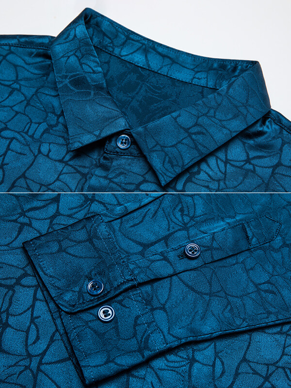 Men's Dark Jacquard Blue Silk Shirt